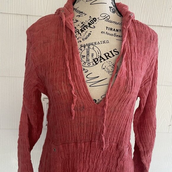 Chico’s Deep V-Neck Sheer Linen Scurunchy Hoodie Legenlook Women's Size 0 (H6) - Picture 2 of 13